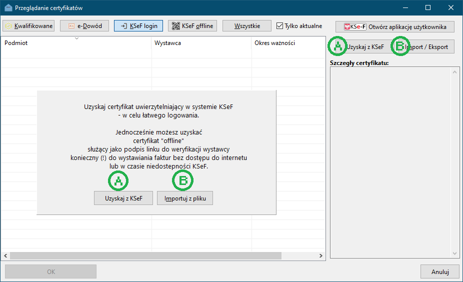 Przeglądanie certyfikatów